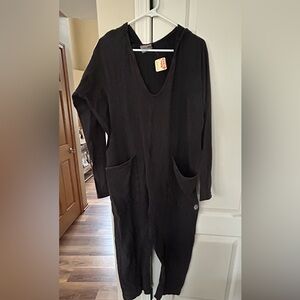 Free People Black Long Sleeve Jumpsuit with Hood and Pockets